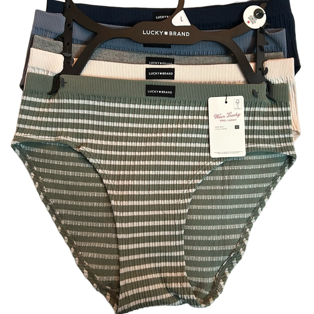 Lucky Brand Woman’s 5 Pack Seamless Hipsters -Green, Blue, Cream, Gray and Black